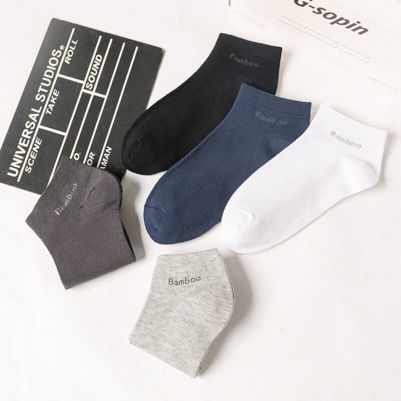 10 Pairs/Lot Men's Bamboo Fiber Socks Short Casual Breathable Anti-Bacterial Man Ankle Socks Black Business White Sports Socks