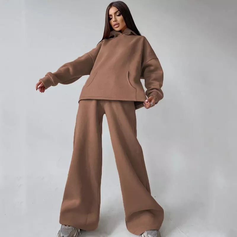 Hooded Pocket Hoodie Women's Set Tracksuit Spring Autumn Casual Long Sleeved Tops and Wide Leg Pants 2 Piece Sets Womens Outfits