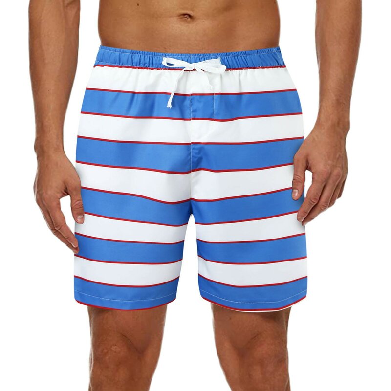 Celana renang pria, celana pendek pantai papan cepat kering pakaian renang bergaris olahraga lari pria 2024