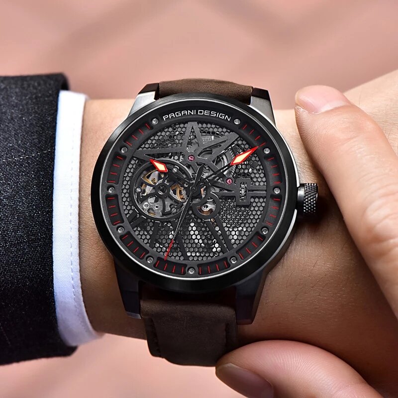Luksusowa marka PAGANI skórzany zegarek Tourbillon mężczyźni zegarek automatyczny moda mężczyźni mechaniczne zegarkigenewa zegarek