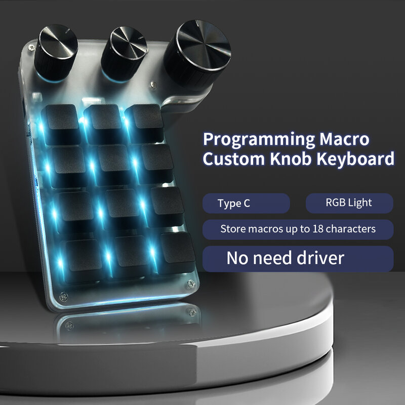 Ammtoo-teclado personalizado Macro de programación, dispositivo mecánico con 3 perillas, RGB, 18 caracteres, una tecla, pasta de copia de contraseña, Hotswap, 12 teclas