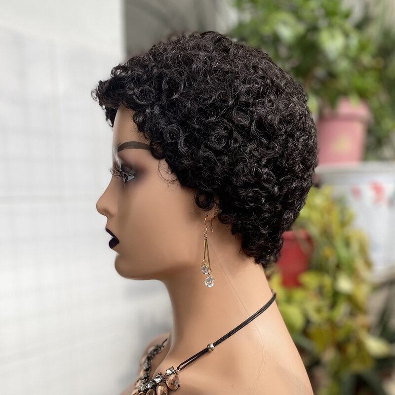 Günstige Pixie Cut Kurze Lockige Menschenhaar Perücke Für Schwarze Frauen Remy Brasilianische Haar Farbige Menschliches Hiar Perücke Afro Wellung kurze Menschlichen Perücke
