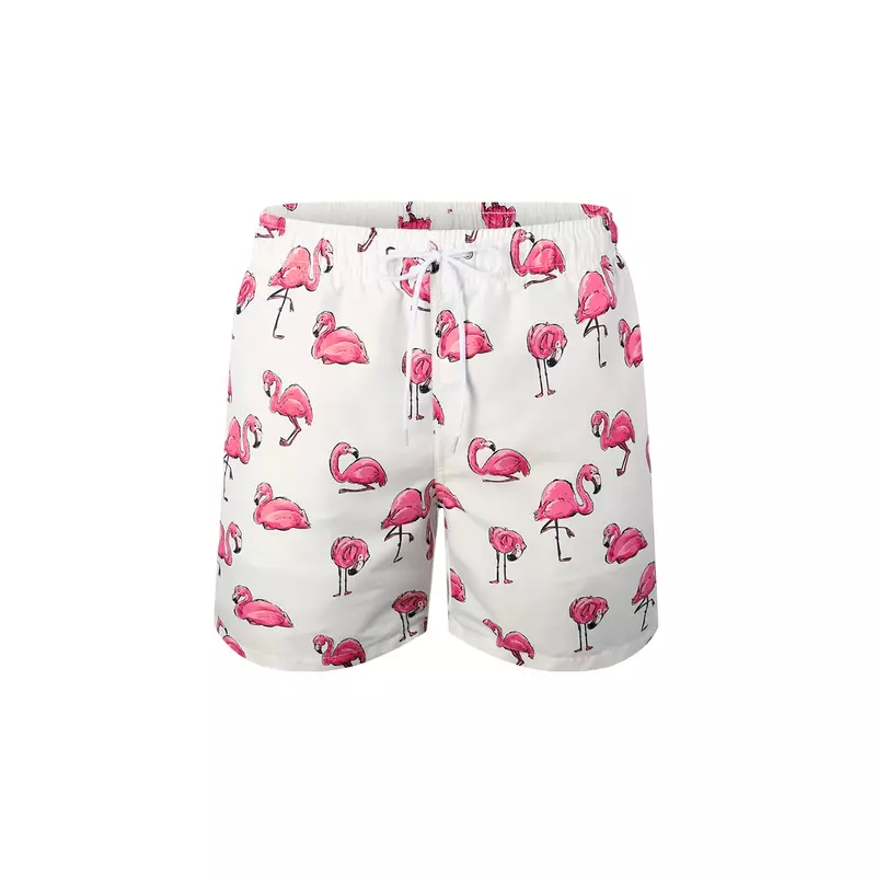 Celana pendek renang pria dan wanita, celana pendek pantai cetakan pola Flamingo 2024 nyaman dan bergaya