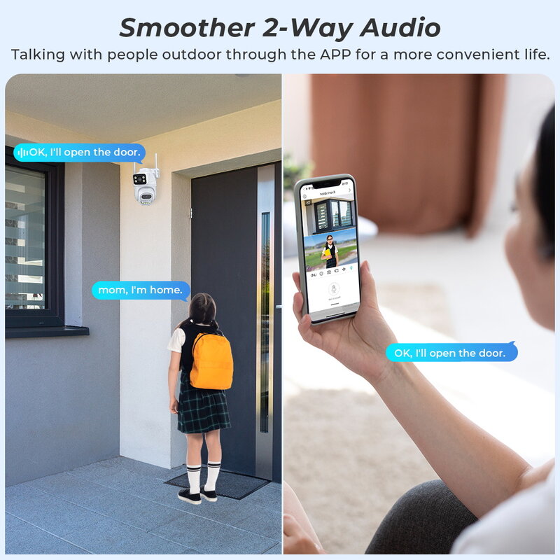 Cámara Wifi PTZ 4K de 8MP, lente Dual con pantalla Dual Ai, detección humana, seguimiento automático, cámara de vigilancia inalámbrica para exteriores, aplicación iCSee