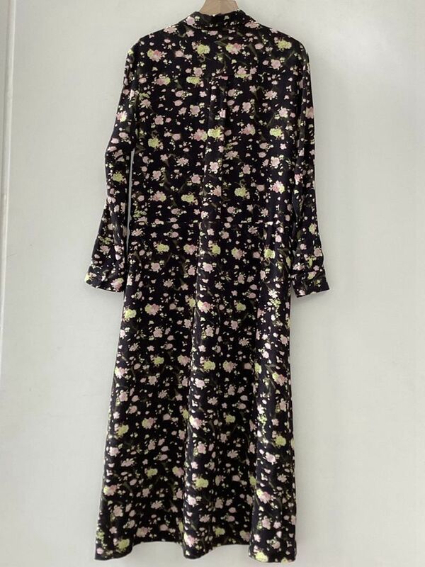 여성용 용수철 드레스, 우아한 우아함, 블랙 하의, 작은 조각 꽃 벨트 슬리밍 허리 긴팔 롱 스커트, 2024