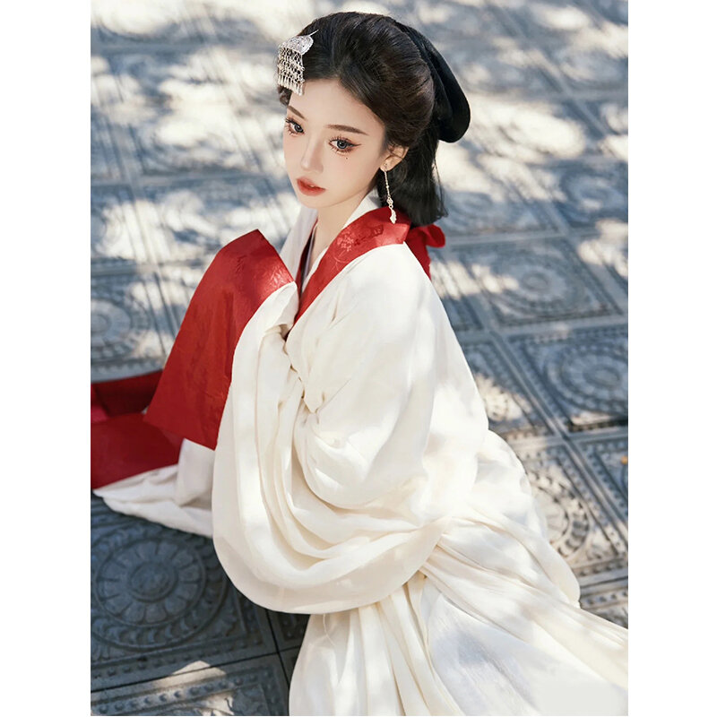 White Hanfu Ancient Costume Women's New Chinese Style Cross-Collar Ruqun Performance
