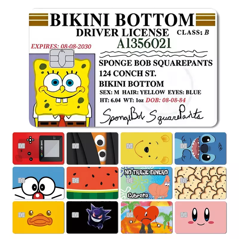 Kawaii Spongebob Stitch Pooh Beer Minnie Mickey Pvc Film Sticker Huid Tape Voor Bankpas Creditcard Voorkant
