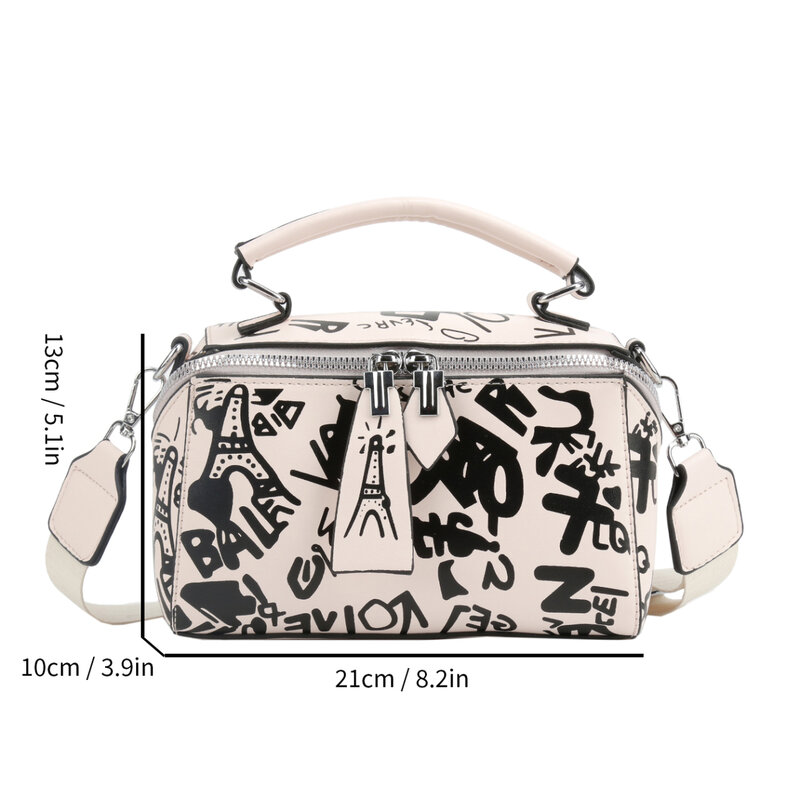 Borsa e borsa Graffiti con lettera di marca borsa da donna quadrata piccola borsa a tracolla regolabile borsa da donna in pelle Pu argento