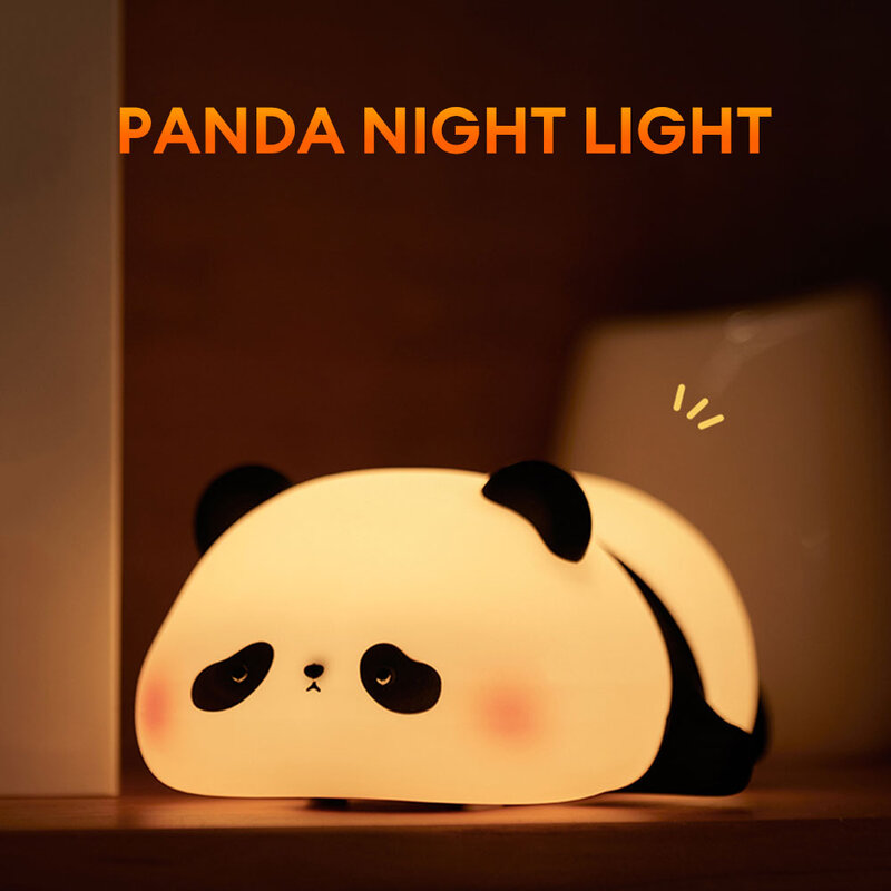 LED Night Lights Cute Panda Silicone Lamp USB Rechargeable Timing Bedside Decor Kids Birthday Gifts for Home Bedroom Decor