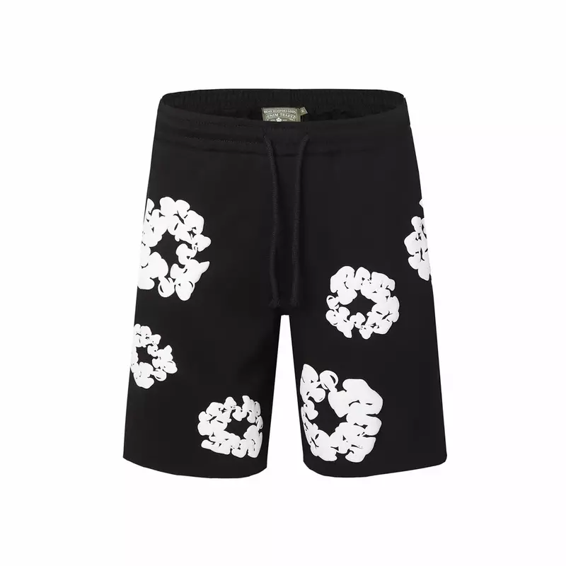 European and American Kanye Streetwear Casual Shorts Y2k Summer Foam Printing Men's Sports Joggers Kapok Foam Knee Length Shorts