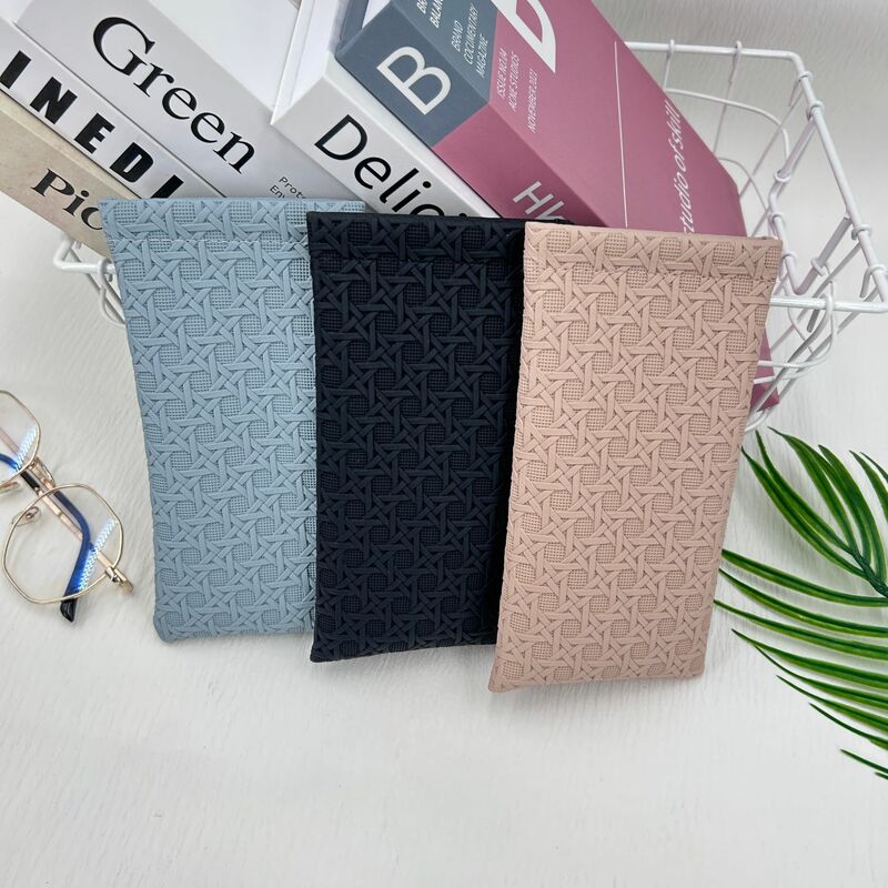 New Woven PU Leather Sunglasses Glasses Bag Reading Case Sun Glasses Pouch Automatic Closing Eyewear Storage Bags Accessories
