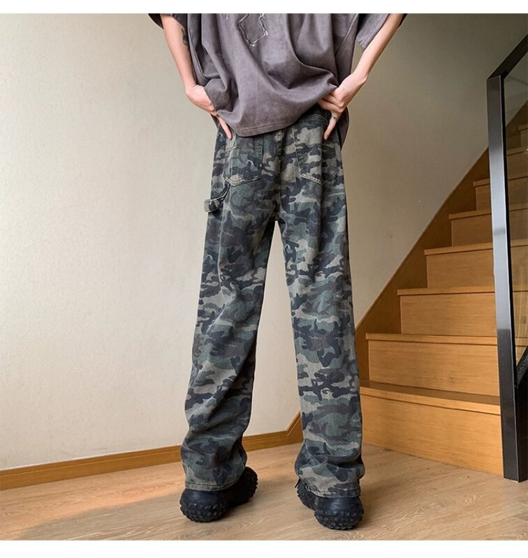 2023 wiosenny i jesienny nowy męskie kamuflażowe spodnie Cargo modne amerykańskie główna ulica proste nogawki spodnie na co dzień luźne Mid 3XL