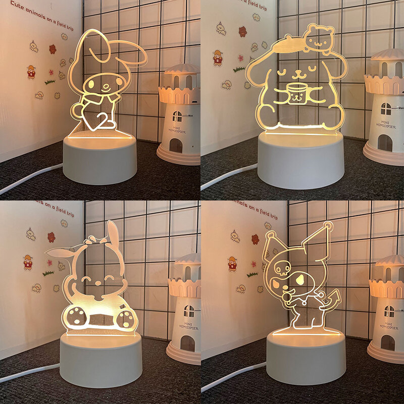 Kleur Led Sanrio Verlichting Tafellamp Cartoon Kuromi Pochacco Melodie Bed Nacht Licht Licht Lamp Slaapkamer Home Decor