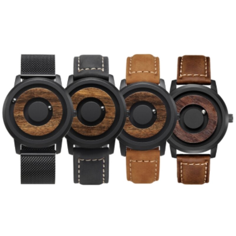 EUTOUR Minimalist Novelty Wood Dial Scaleless Magnetic  Belt Natural Forest Fashion Men's Couple Watch