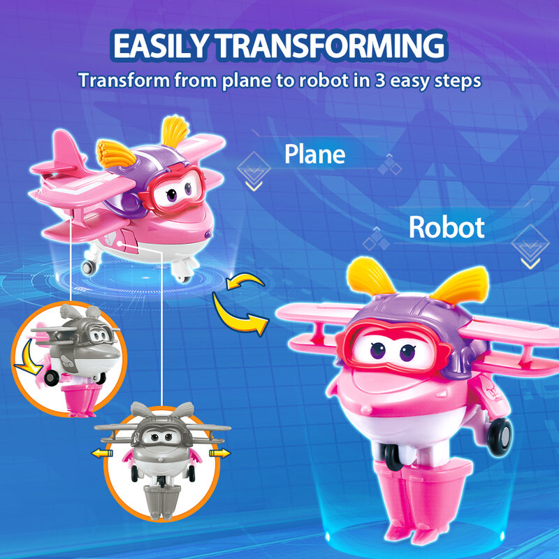スーパースイングミニ変換リーアクションフィギュア、変形ロボットから飛行機へ、子供のための変形アニメーションおもちゃ、2インチ、3ステップ