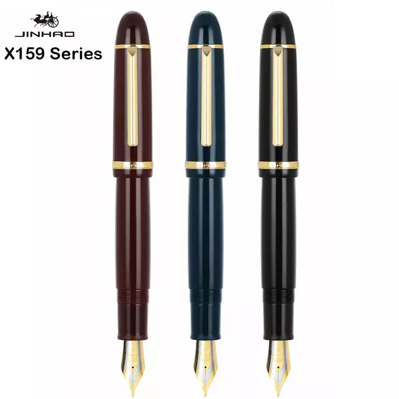 JinHao X159 Acrylic Black Fountain Pen Metal Clip Extended Fine Nib F 0.5mm Writing Office School Gifts Pens PK 9019
