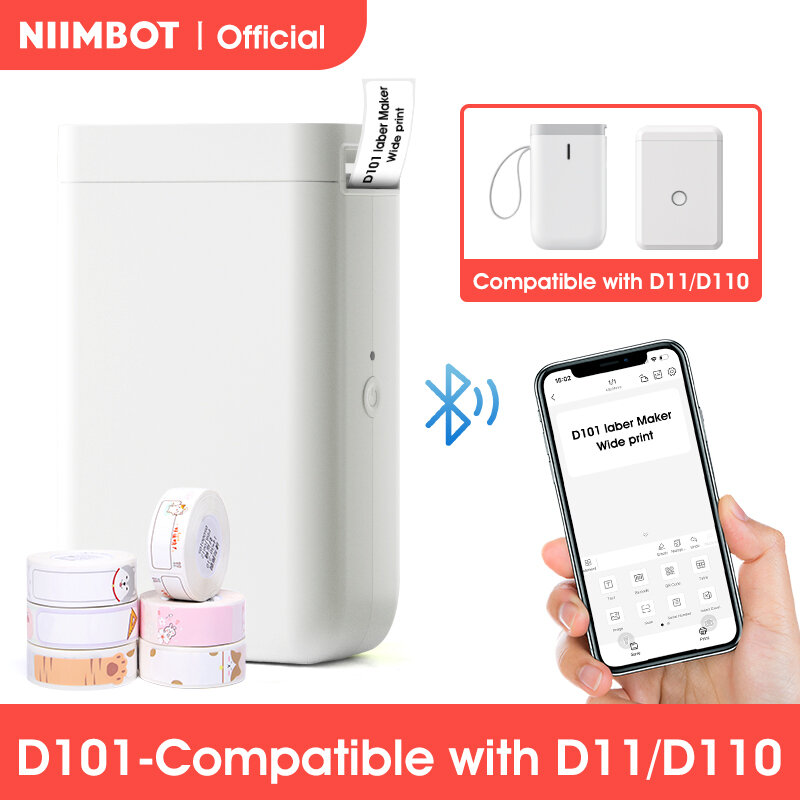 NiiMbot Mini Label Maker portátil, impressora sem fio para telefone, tablet, escritório, organização doméstica, bolso, D11 Plus, D101
