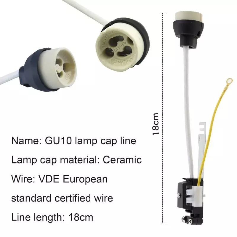 Lâmpada de cerâmica com cabo e soquete terminal, acessórios de luz, GU10, lâmpada halógena, MR26, MR26