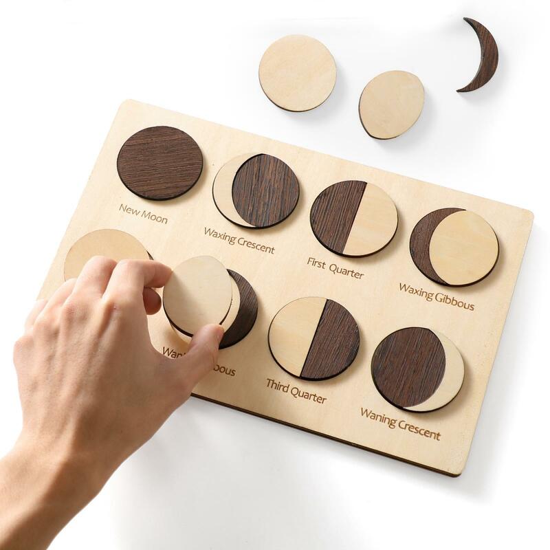 Wooden Moon Phases Puzzle Early Learning Educational Preschool Gifts Educational Gift Wooden Block Puzzle for Boys Girls Baby