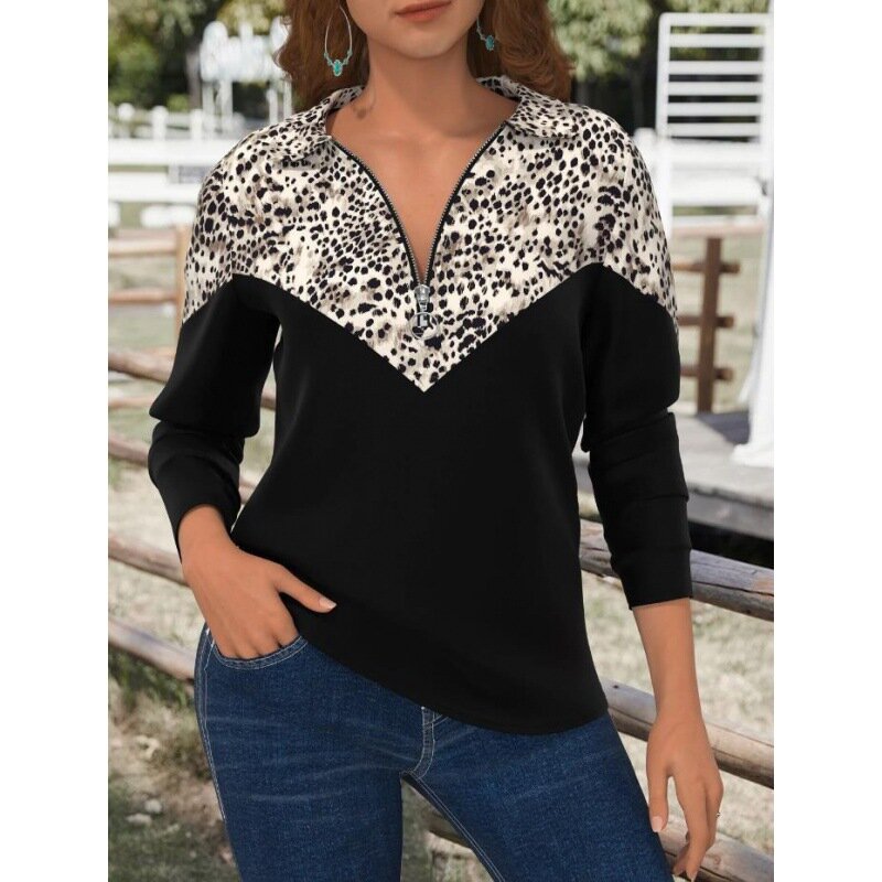 Autumn and Winter New Fashion Women's Zip Lapel Long Sleeve Western Pattern Style Printed Cardigan Causal Women's Tops Pullovers