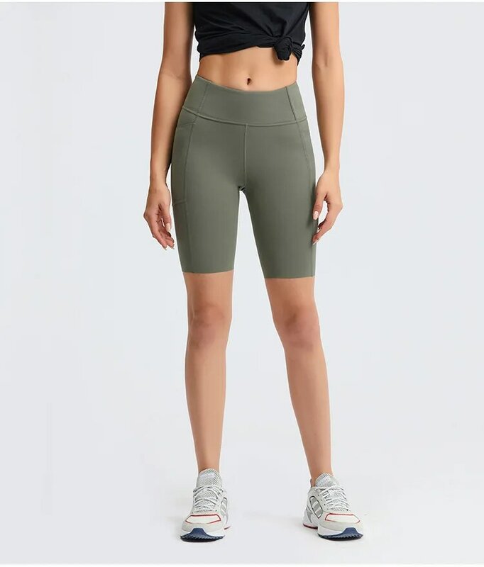 4 Farben Shorts Frauen Tasche hohe Taille solide dünne Fitness-Studio Laufen Radfahren kurze lässige Shorts