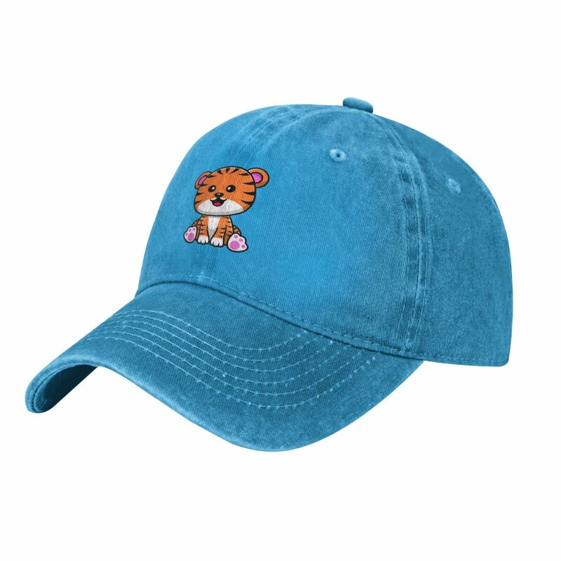 Topi bisbol harimau lucu duduk Pria Wanita, topi koboi Vintage topi matahari warna biru