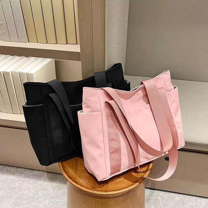 Новинка 2024, женская сумка, однотонные сумки, дорожная сумка через плечо, удобная простая сумка для покупок для мамы, вместительная нейлоновая сумка