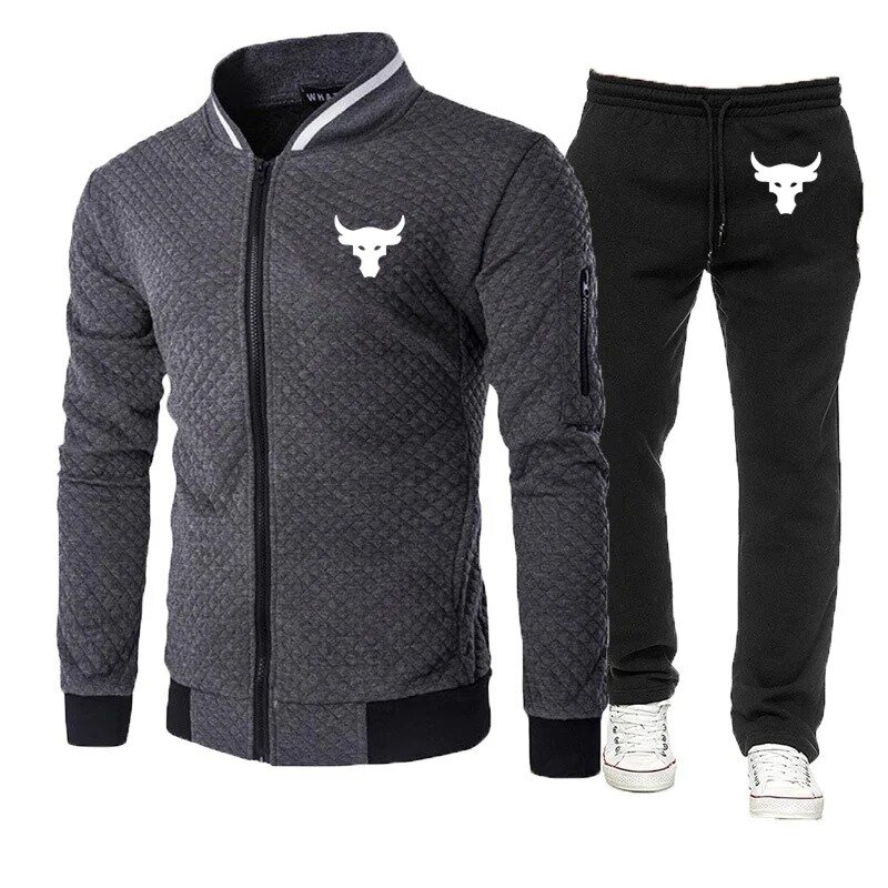 남성용 드웨인 존슨 브라마 불 타투 프린트 운동복, 클래식 슬림 지퍼 재킷 및 스웻팬츠 고품질 세트, 2024 용수철 가을