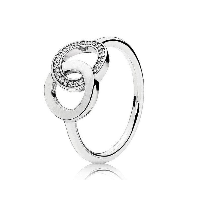 Anillo de Plata de Ley 925 para mujer, círculos de firma pavimentados, corazones de Halo, Princesa, espoleta, anillo de lazo, regalo, joyería de moda