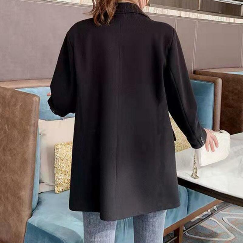 Solid Color Coat Stylish Women's Business Suit Coat Solid Color Turn-down Collar Single-breasted Button Decor for Office Commute