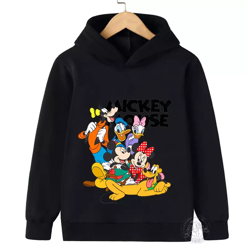 Disney-Sudadera con capucha para niños y niñas, ropa deportiva informal con estampado de dibujos animados de Minnie y Mickey, primavera y otoño