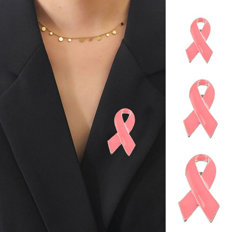 بروش التوعية سرطان الثدي الوردي للنساء ، دبوس طية صدر السترة المينا مع الشريط ، اكسسوارات الملابس