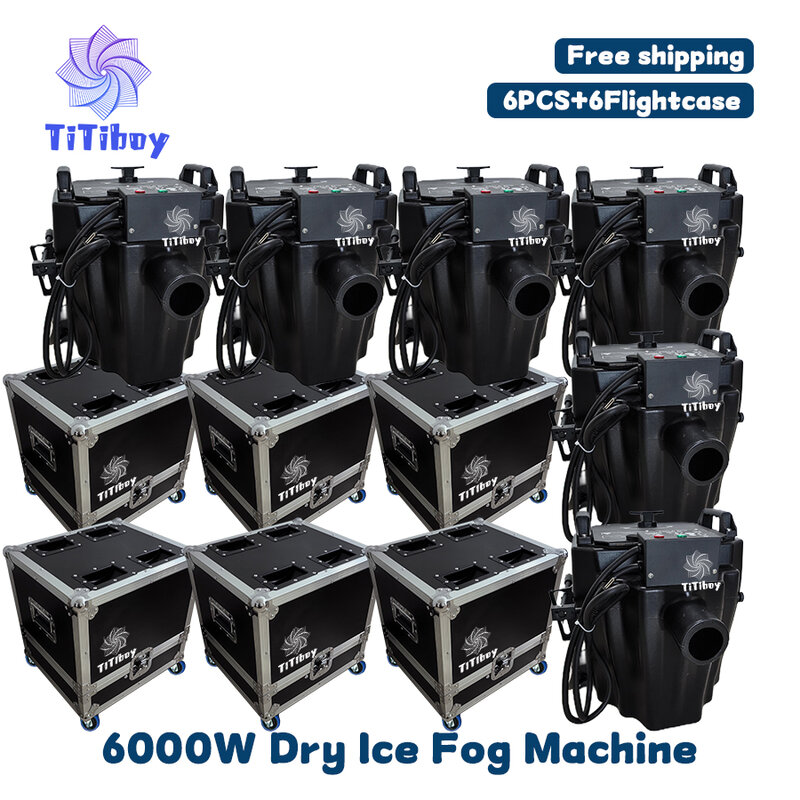 0 Tax 6Pcs DMX 6000W Dry Ice Fog Machine With Flycase Low Ground Lying Smoke Machine Stage DJ DISCO  Party Wedding Concert