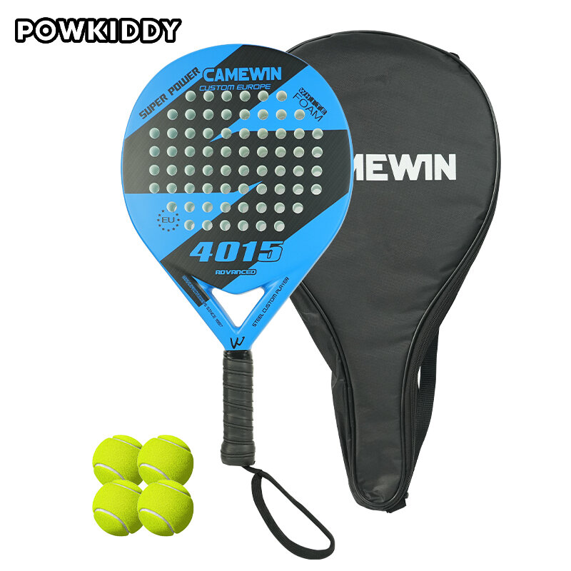POWKIDDY Padel tennis racket carbon fiber surface with EVA memory foam core light beach tennis racket with handbag