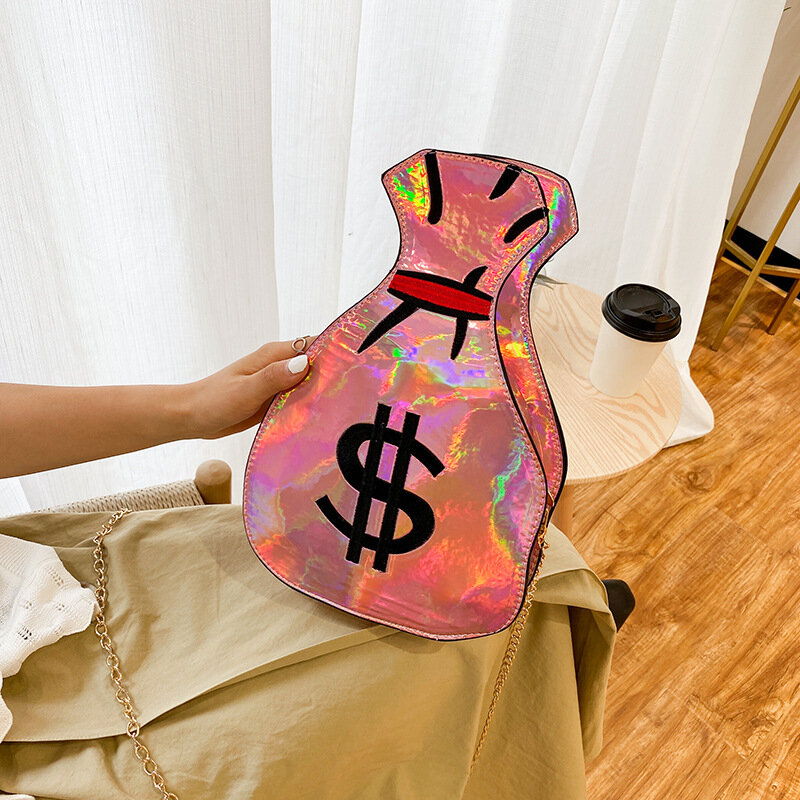 Nowa torba ramię śmieszne pieniądze Crossbody laserowa, odblaskowa torebki łańcuszek dla kobiet na co dzień wysokiej jakości posłaniec wszechstronny luksus