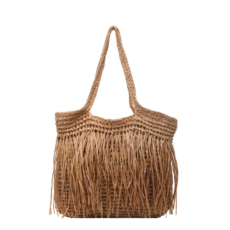 Casual Tassel Woven Women Shoulder Bags Handmade Fringe Lady Handbags Summer Beach Large Tote Bag Big Shopper Purse for Vacation