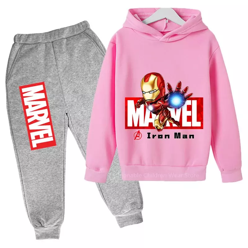 Marvel Q-Edition Iron Man Stylish Hoodie & Pants Set - Trendy Cotton Outfit Perfect for Casual Outdoor Play