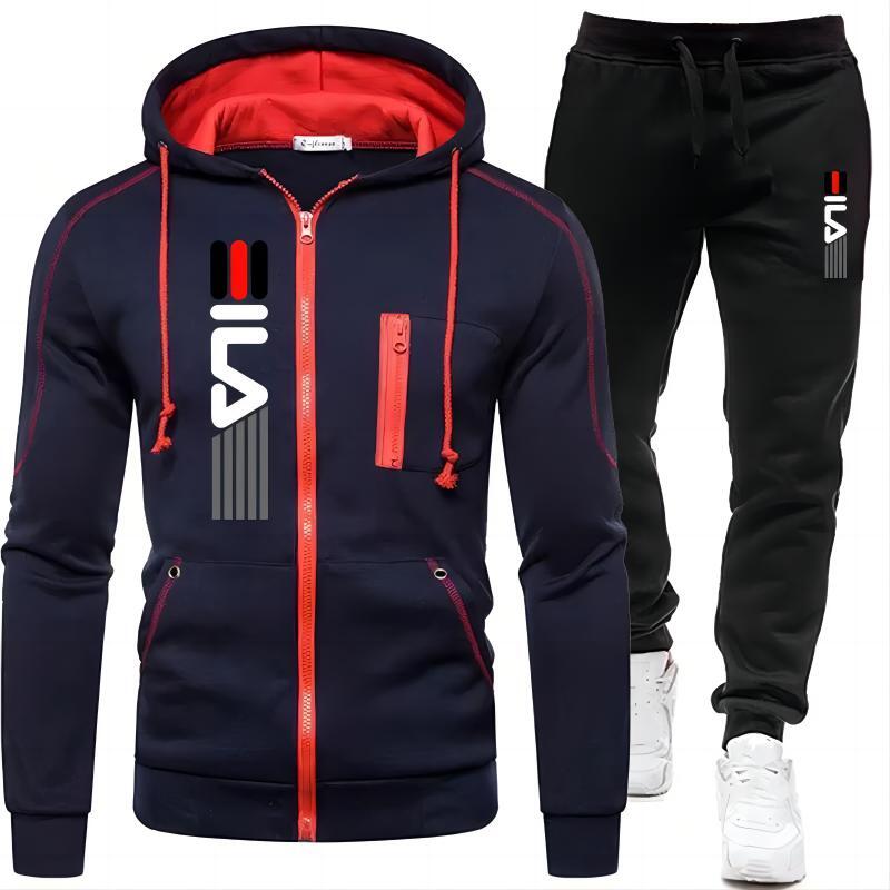 Men's Tracksuit Two-Piece Hoodie + Track Pants Jacket Pullover Casual Outdoor Sports Fashion Streetwear Zipper Hooded Set