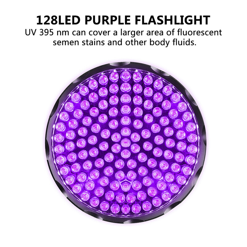 Uv 128led luz roxa ultra violeta uv lanterna led 395nm ultravioleta lanterna led liga de alumínio tocha lâmpada