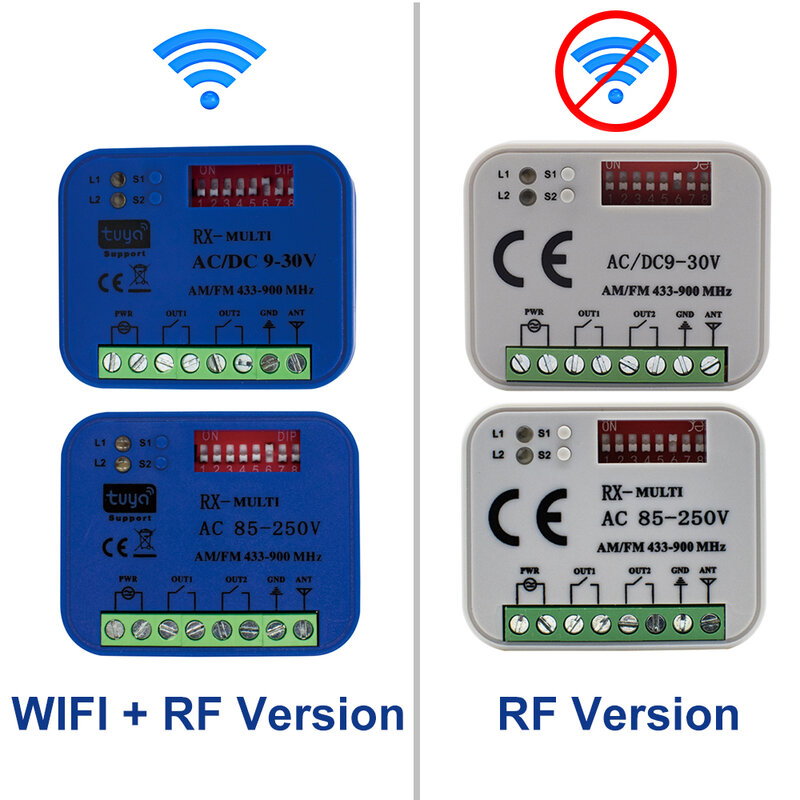 Receptor de Controle Remoto Universal RX Multi Porta de Garagem, 433MHz, 868MHz, Interruptor Tuya WiFi, DC, AC 9-30V, 85-250V, Smart Life, Alexa, 2CH