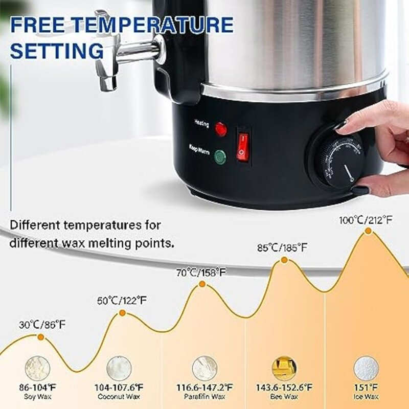 TCFUNDY Wax Melter Candle Making, 8 Qts Electric Wax Melting Pot  Pour Spout Temperature Controller, Digital Temperature Display