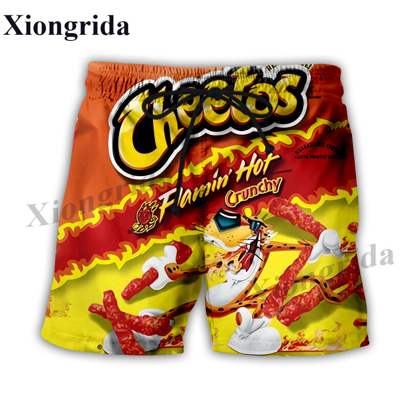 Mais recente Cheetos Hot Food Puffs Shorts 3D Impresso de Alta Qualidade Praia Shorts Verão Harajuku Solto Casual Men Unisex Calças S-5XL