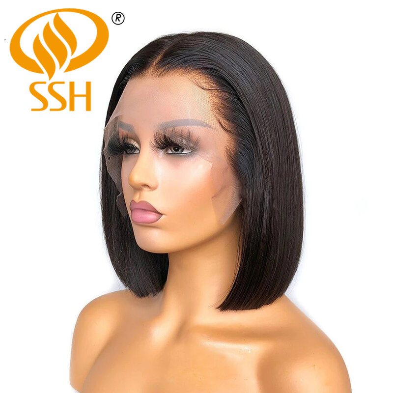 SSH-peluca de cabello humano liso para mujer, postizo de encaje frontal 13x1, corte Bob corto, brasileño, 8-16 pulgadas
