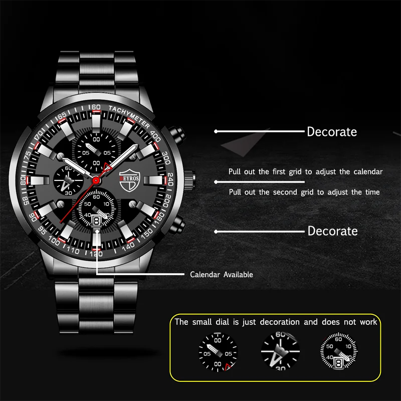 2022 Heren Horloges Fashion Luxe Mannen Zwart Roestvrij Staal Quartz Horloge Man Business Casual Lederen Horloge Relogio Masculino