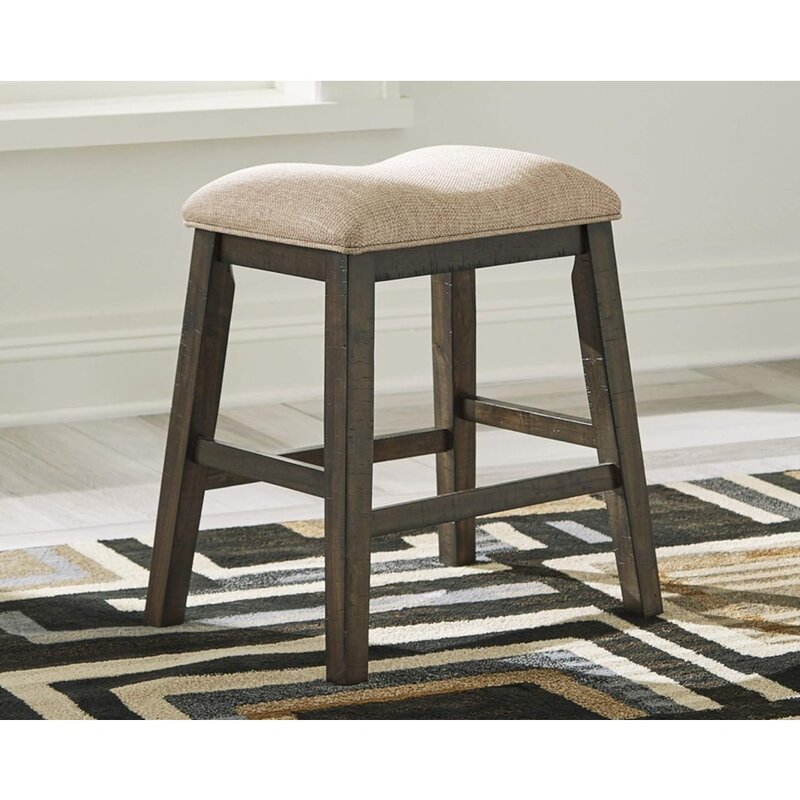 by Ashley Rokane Modern Farmhouse 24" Counter Height Upholstered Barstool, 2 Count, Light Brown