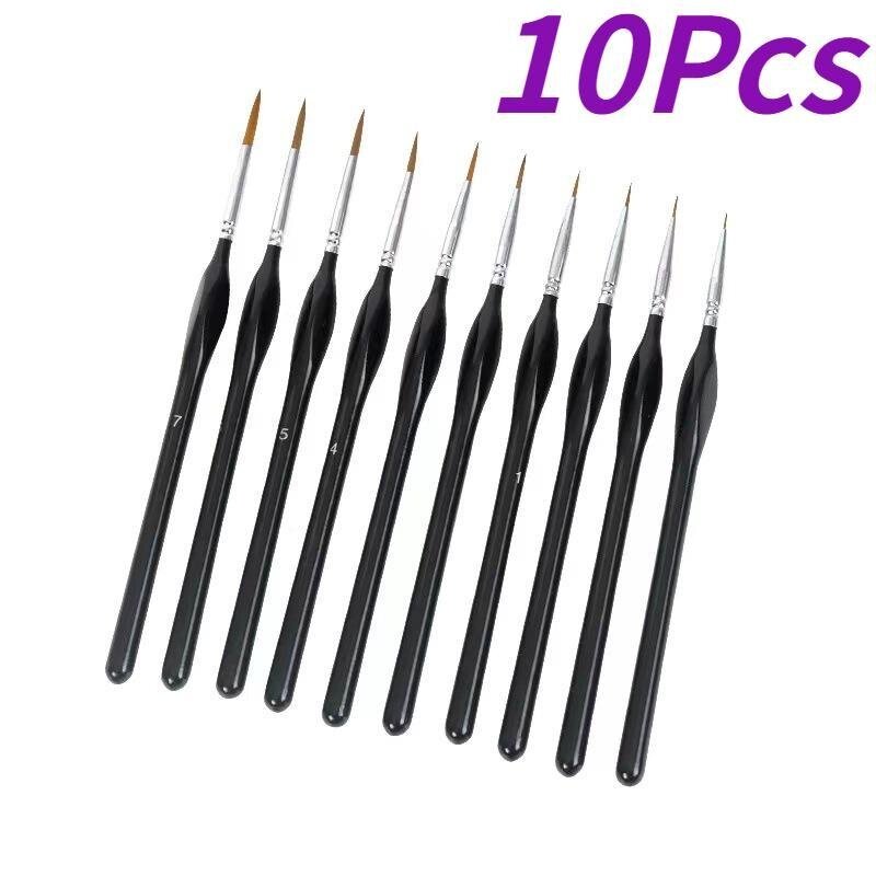 10Pcs/set Detail Paint Brush with Black Pole for Miniature Watercolor Oil Painting Drawing Liner Pen Brush School Supplies