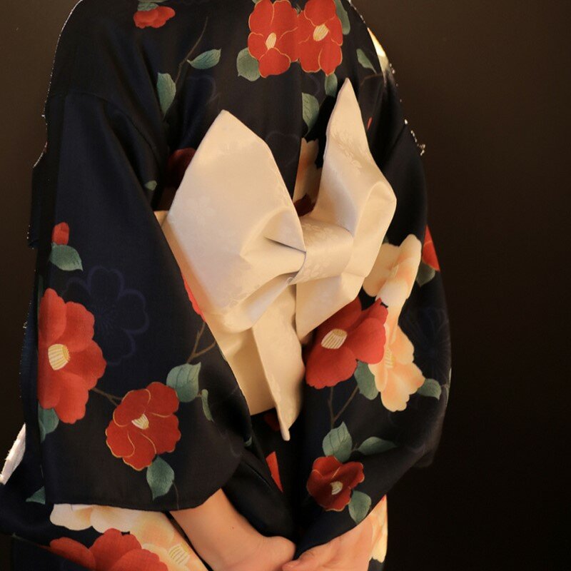 Kimono jubah mandi gaya Jepang, sabuk pembentuk timbul, aksesori dalam segel bunga pinggang