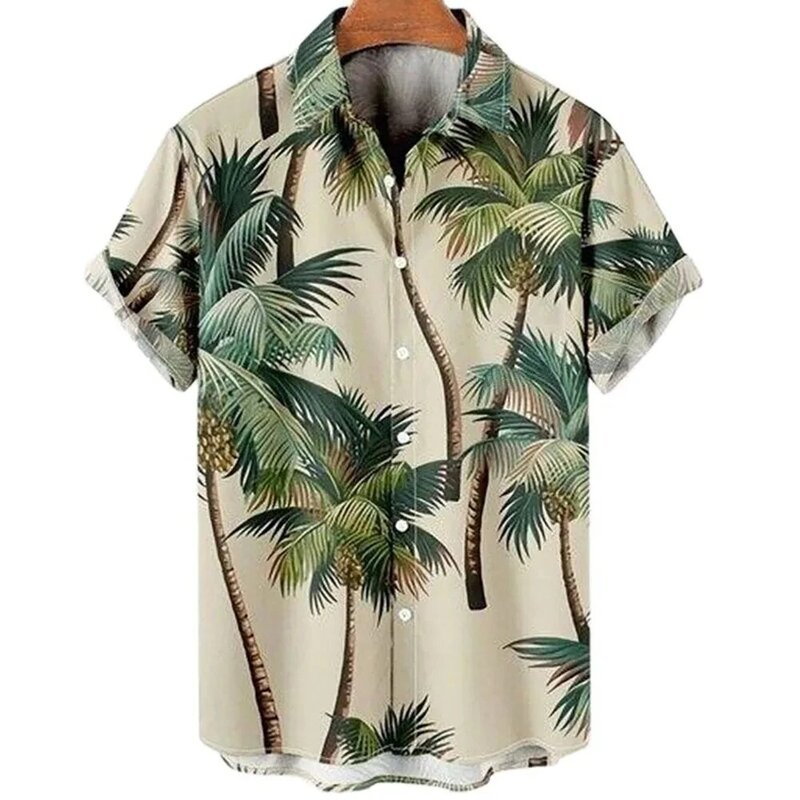 Рубашка с коротким рукавом для мужчин и женщин, топ с принтом пальмы, Пляжная блуза с лацканами, на пуговицах, лето