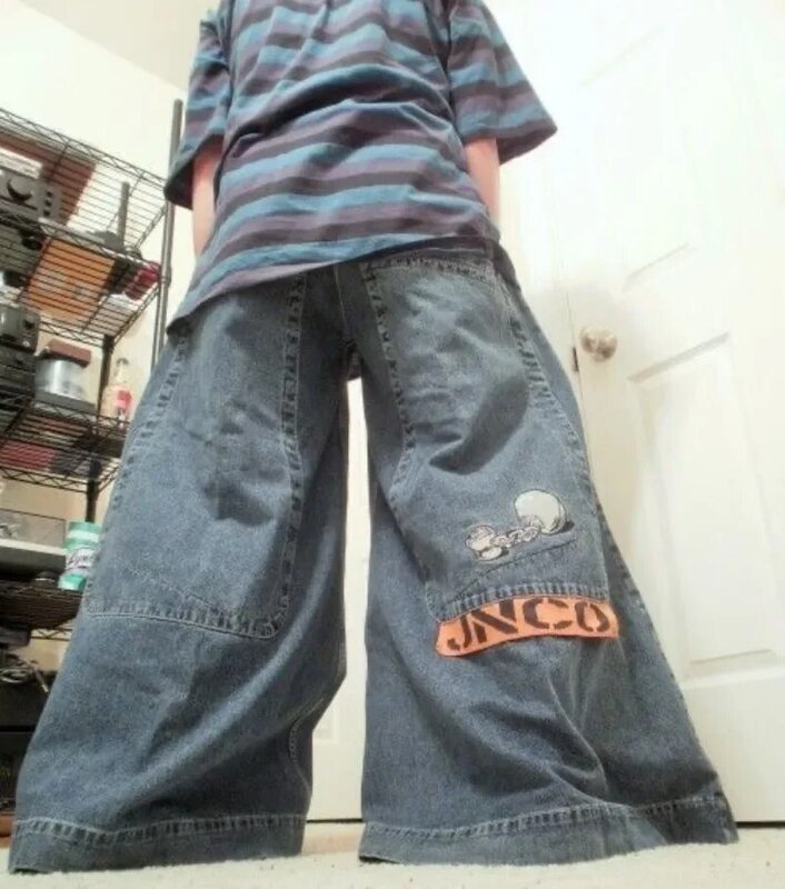 JNCO-Jeans de perna larga retrô masculino com bolsos, calças jeans Y2K Hip Hop, novo jeans de grande tamanho, calças de rua, punk, até o chão, Wkwkp00180