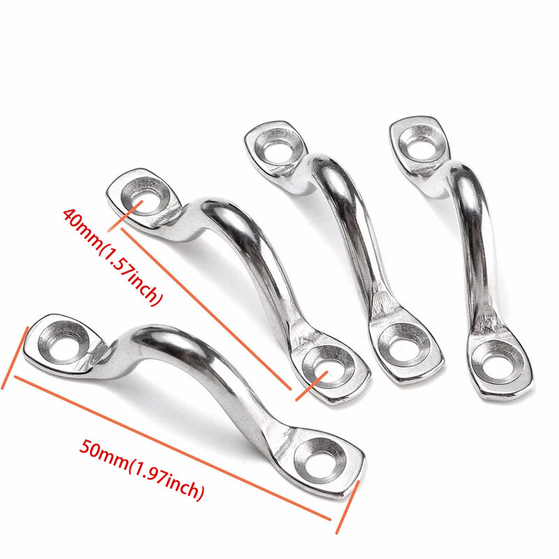 4X Handle 5mm Stainless Steel Wire Eye Strap Boat Marine Tie Down Fender Hook Canopy Silver RV Engines Accessories